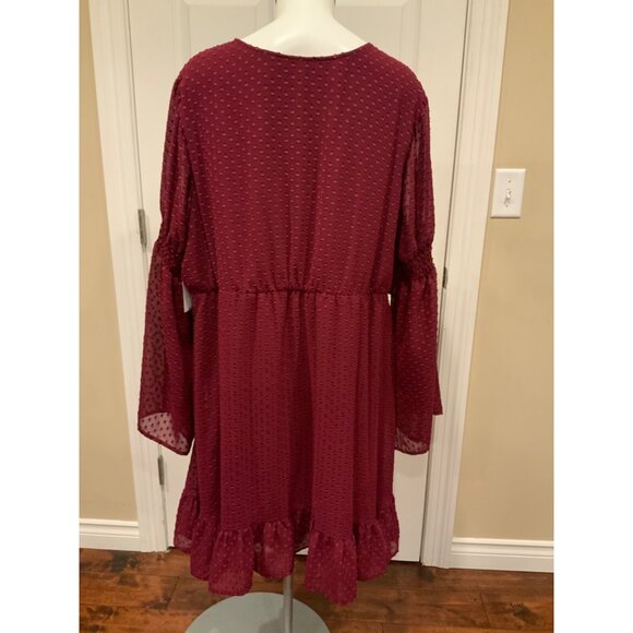 Torrid Merlot Red Textured Chiffon Skater Dress, Size 3 (3XL) - Picture 7 of 9